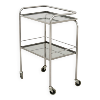 1970s chrome metal and smoked glass wheeled dessert trolley