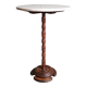 Turned solid wood side table stained with a quartz top.
