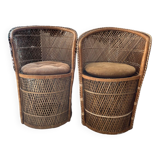 Pair of wicker rattan armchairs