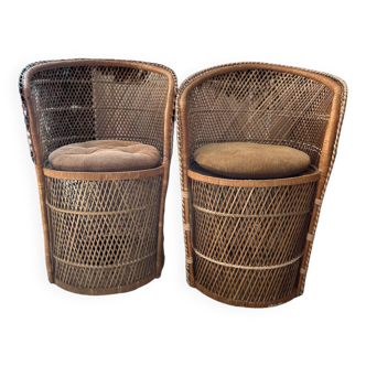 Pair of wicker rattan armchairs