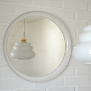 Vintage wall round white plastic mirror, Meblo 1970, retro