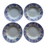 4 assiettes creuses HBCM Dolly 1930 bleu/rose céramique/faïence abstrait