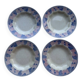 4 assiettes creuses HBCM Dolly 1930 bleu/rose céramique/faïence abstrait
