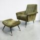 Pair of vintage armchairs from the 1950s + footrest