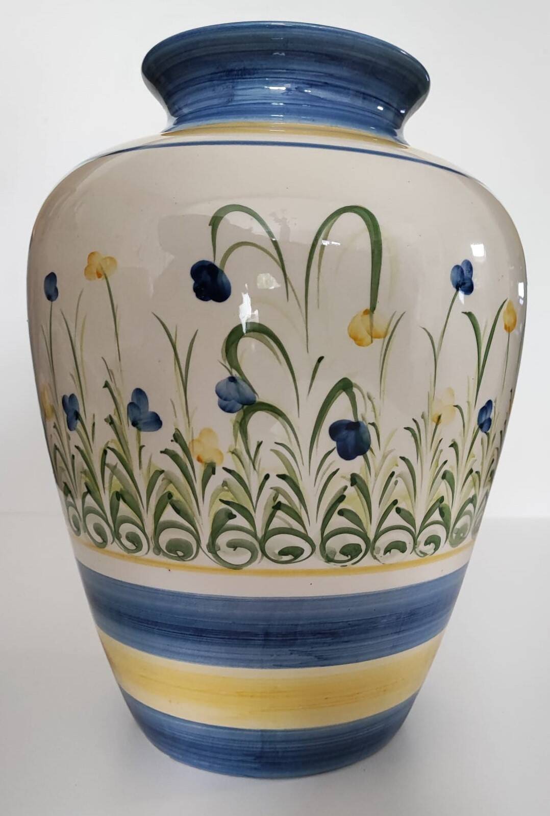 Hand-painted ceramic vase with floral decoration – H 33 cm