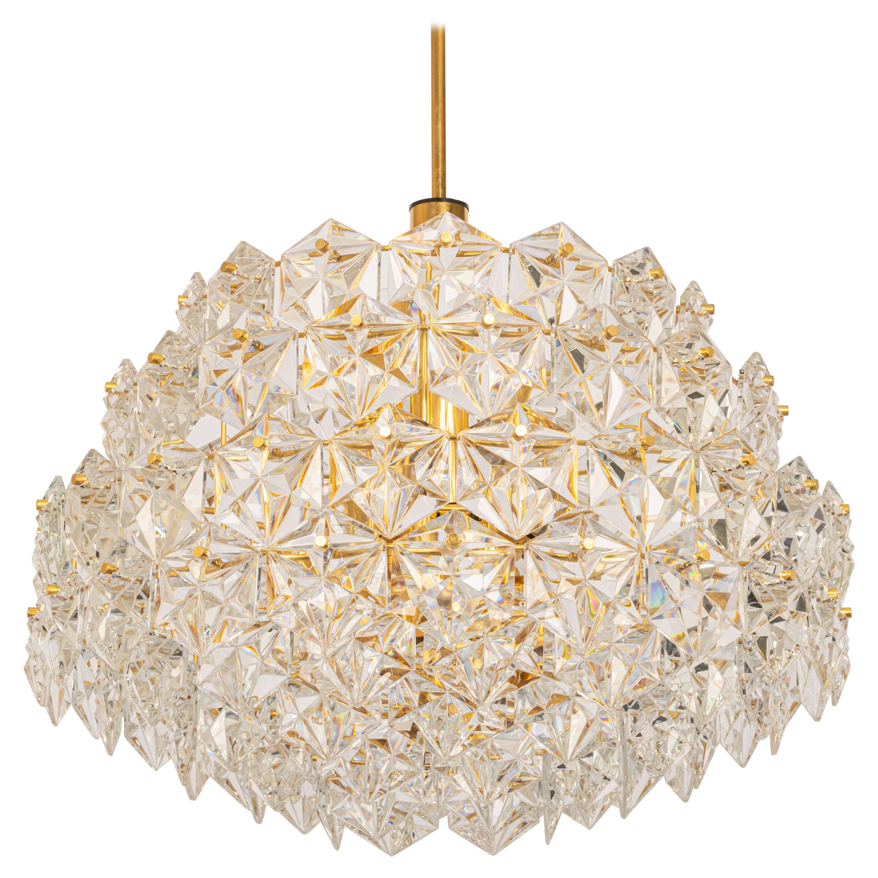 Chandelier, brass and crystal glass by Kinkeldey, Germany, 1970s.