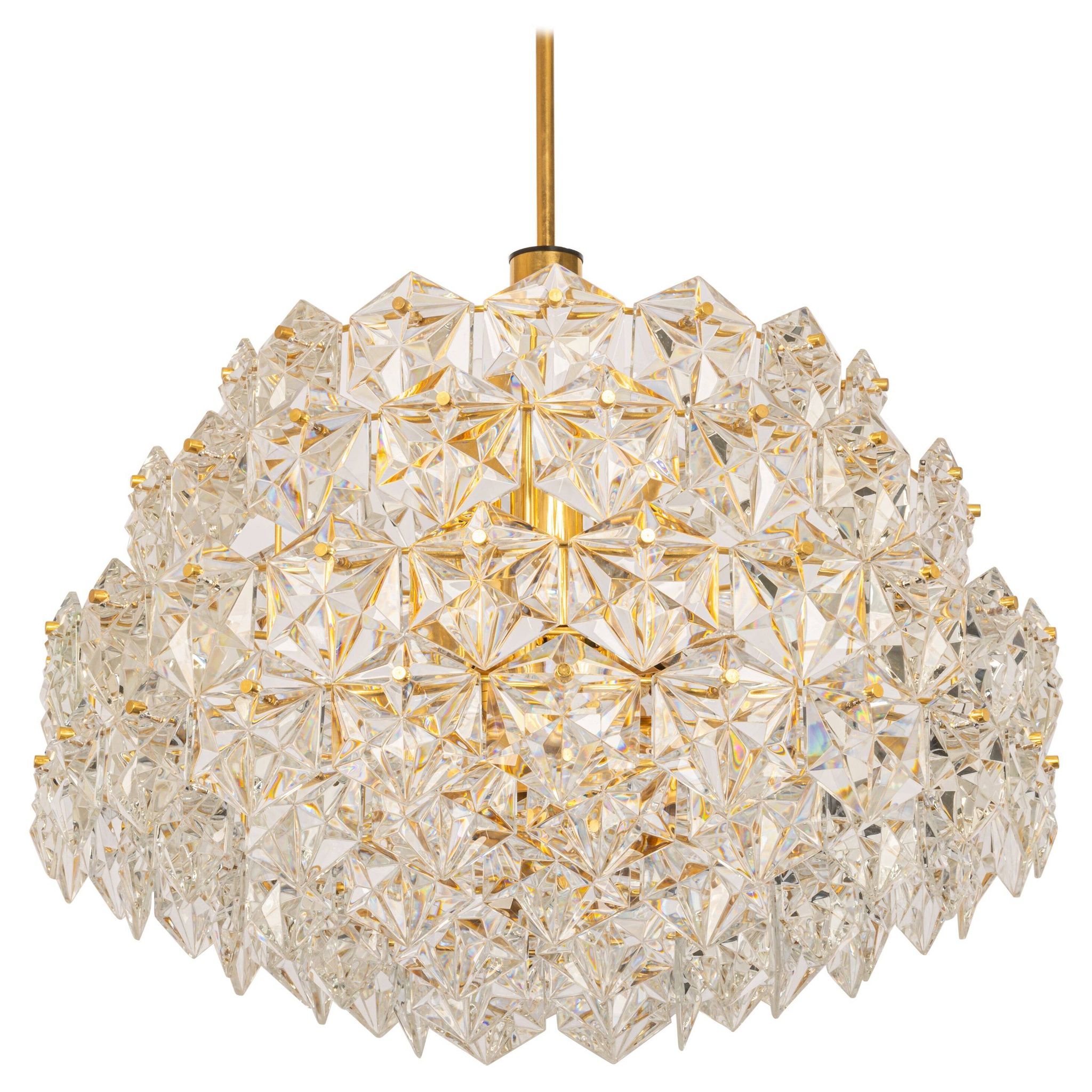 Chandelier, brass and crystal glass by Kinkeldey, Germany, 1970s.