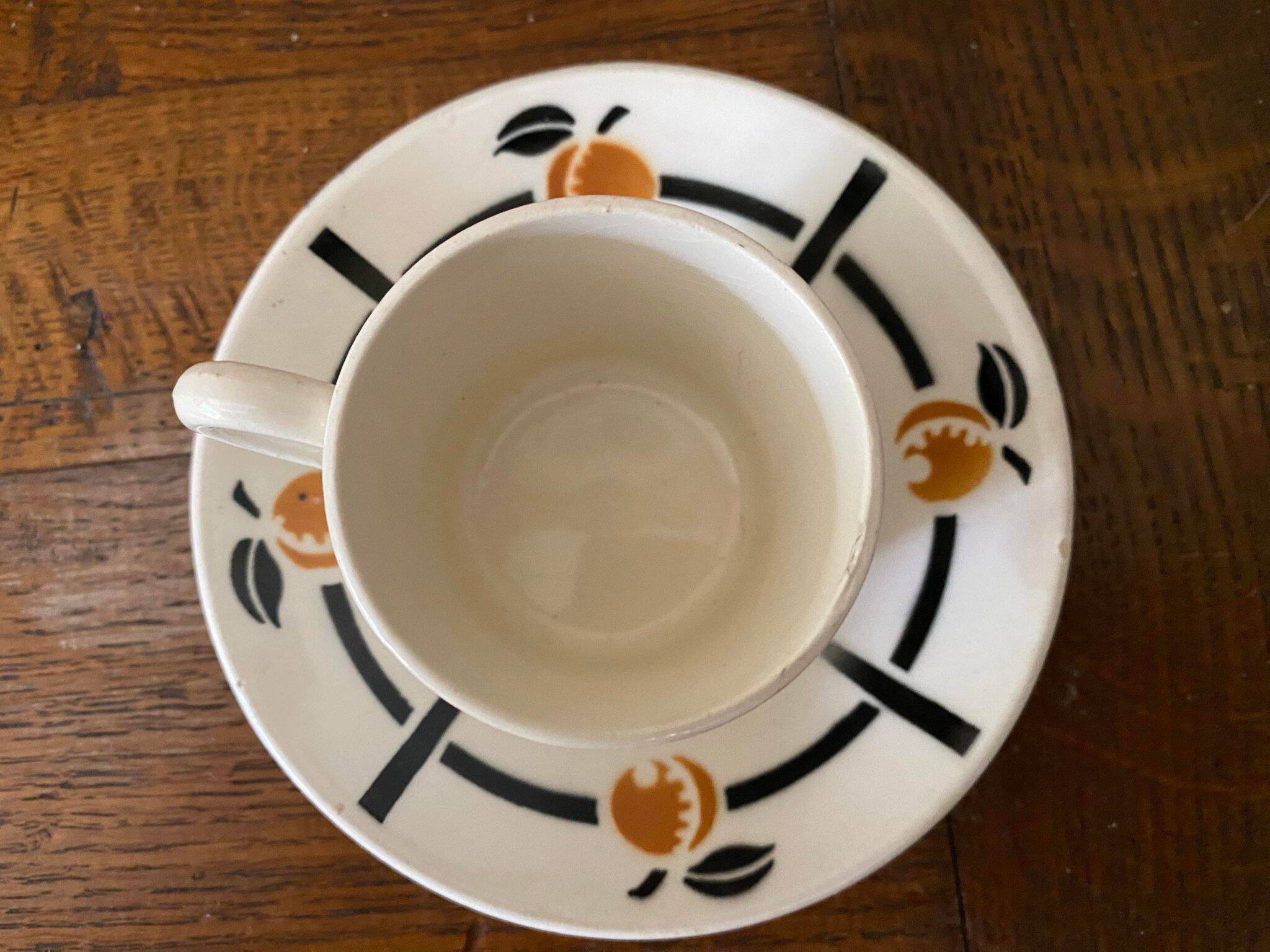 Cup and saucer in Iron Earth Badonviller apricot décor