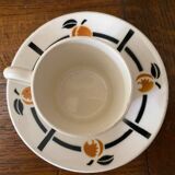 Cup and saucer in Iron Earth Badonviller apricot décor