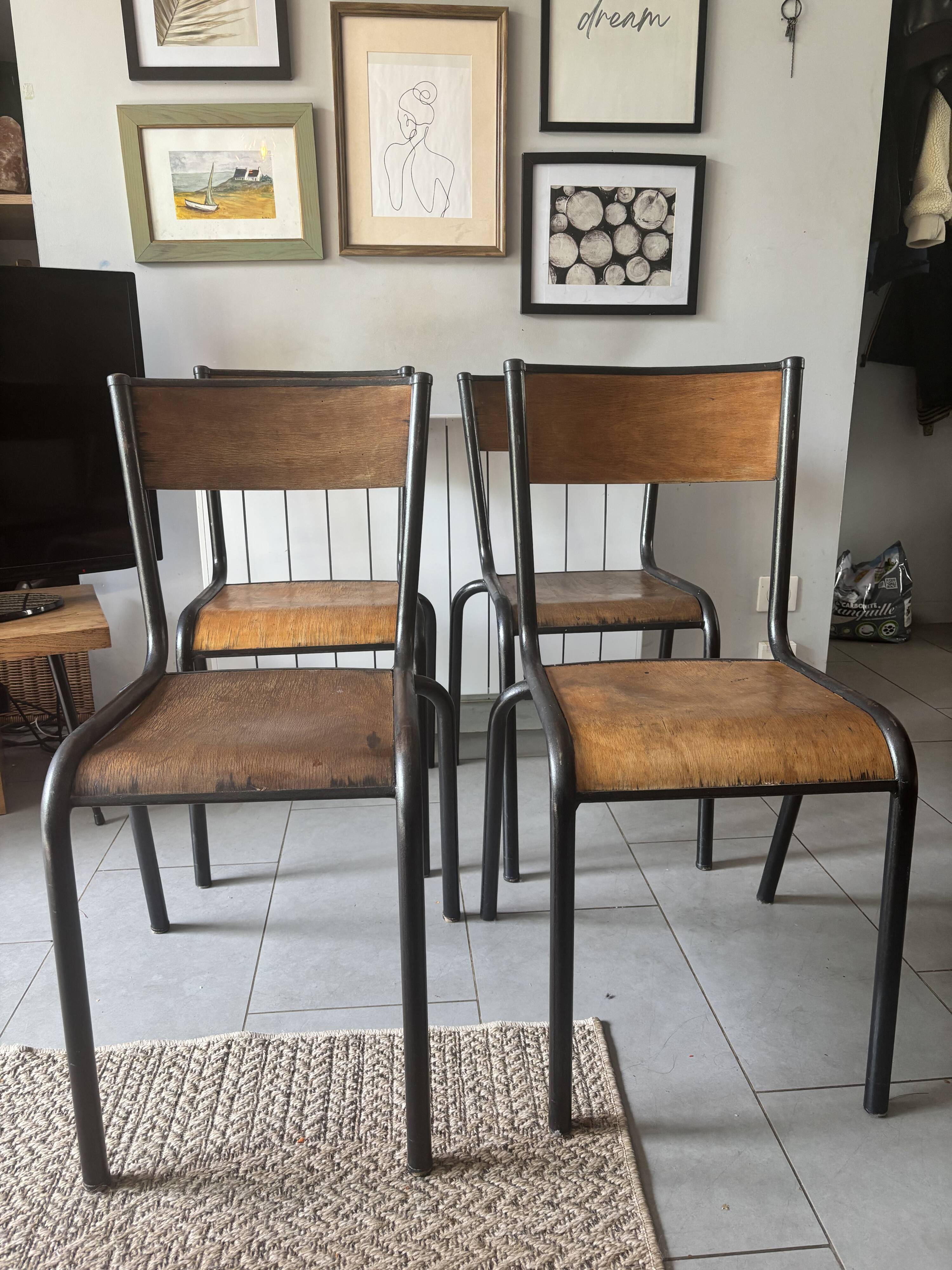 Set of 4 authentic vintage MULLCA school chairs