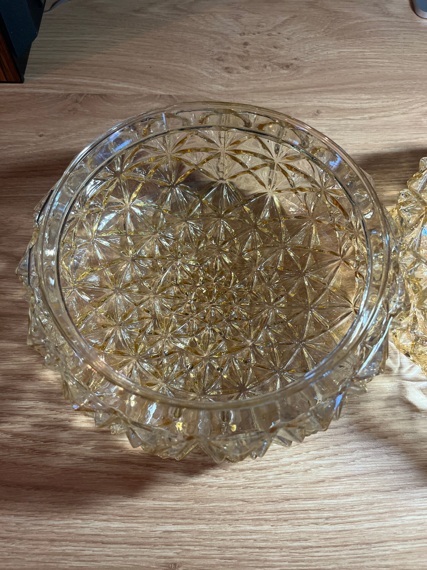 Pair of amber pressed glass ceiling globes Vianne – 1960s