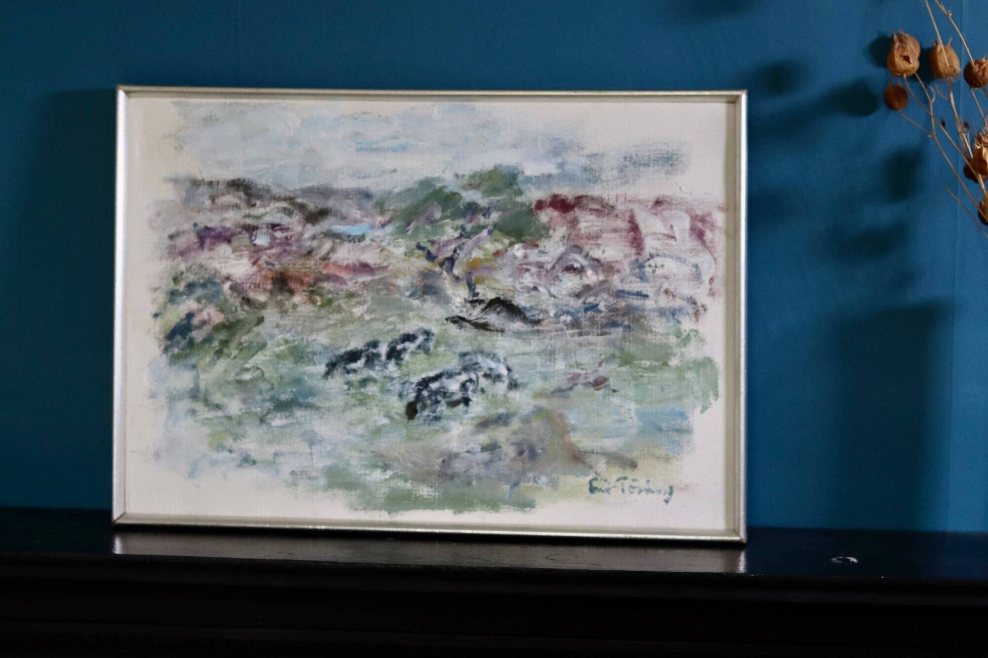 Original Swedish Modernist Oil on Canvas " Abstract field" by Erik Törning- Framed