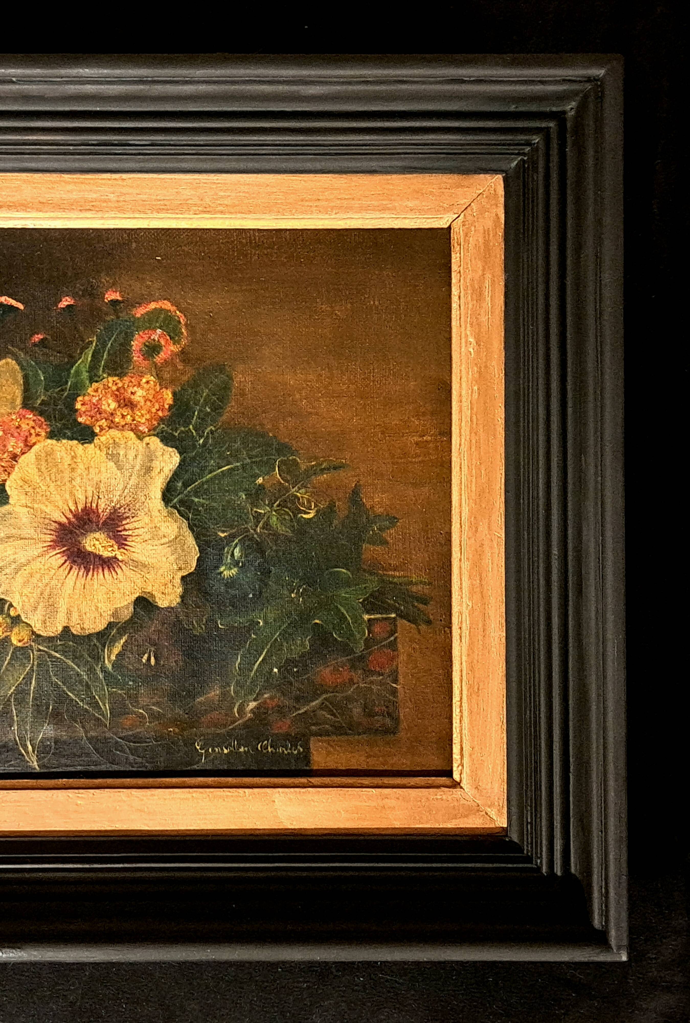 Romantic painting Oil on canvas signed still life Flemish style 19th century