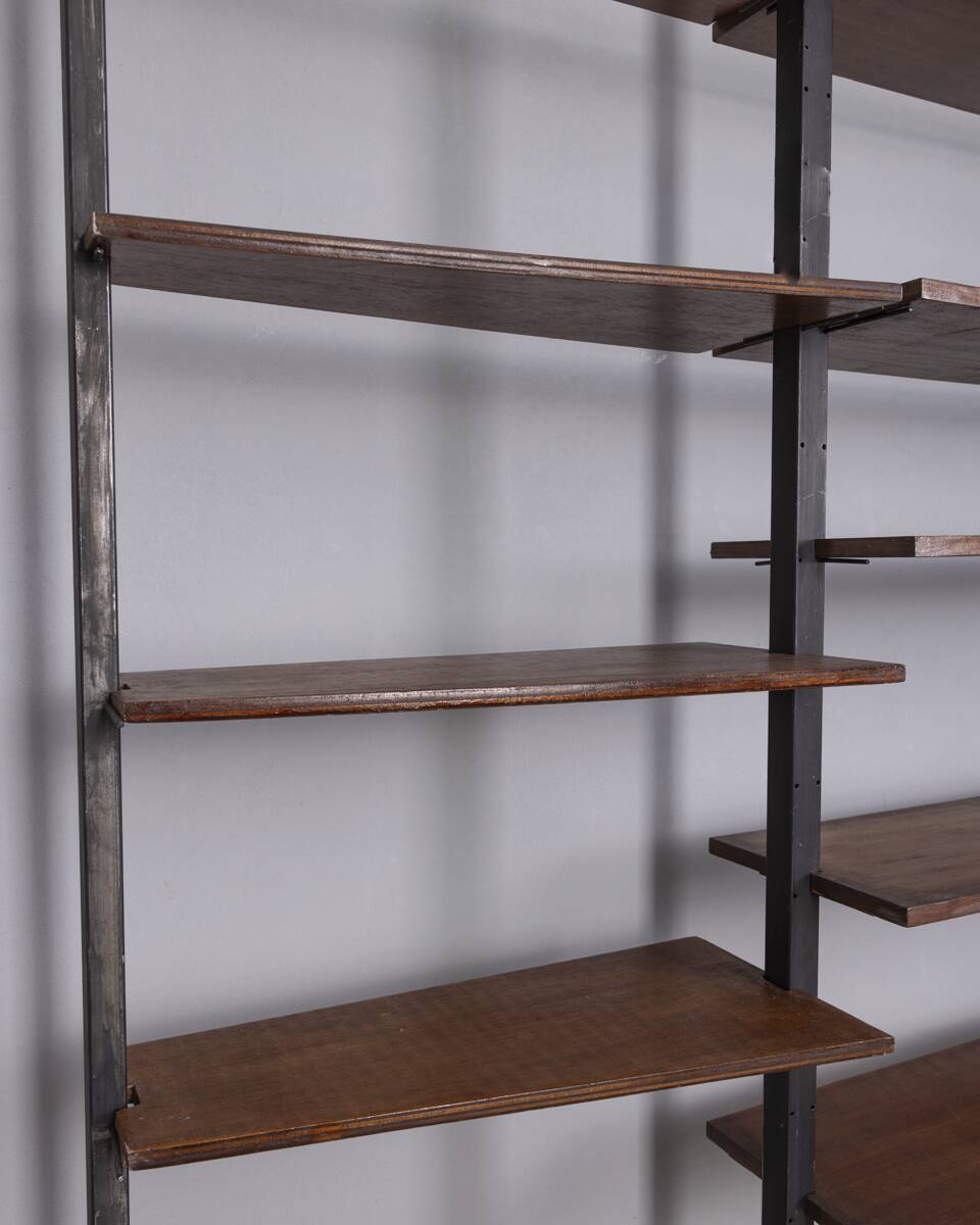 TERRA CIELO VINTAGE BOOKCASE FROM THE 1960S IN METAL AND WOOD, ITALIAN DESI