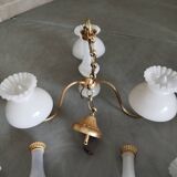 Lustre et ses 2 appliques opaline et laiton