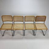 Set of 4 tubular frame and cane cantilever dining chairs, italy, 1970s