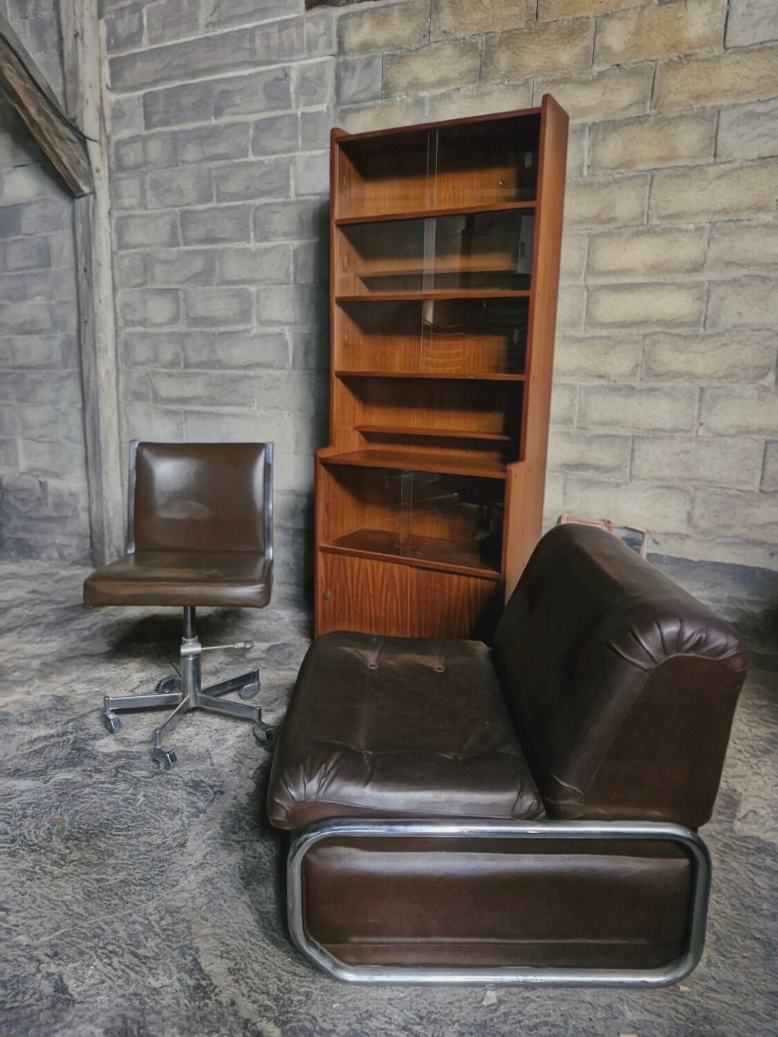 Danish teak library, display cabinet, shelves 1970