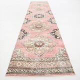 3x12 Pink Dark Blue Oriental Vintage Runner Rug