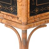 Japanese-style sideboard in bamboo and black lacquer enhanced with polychrome flowers