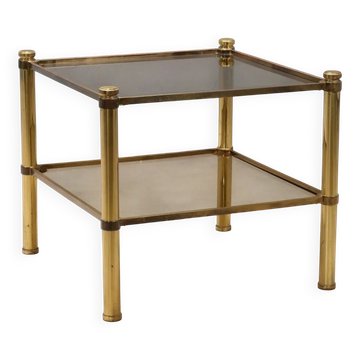 Vintage brass coffee table with glass top, Italian design 1970s.