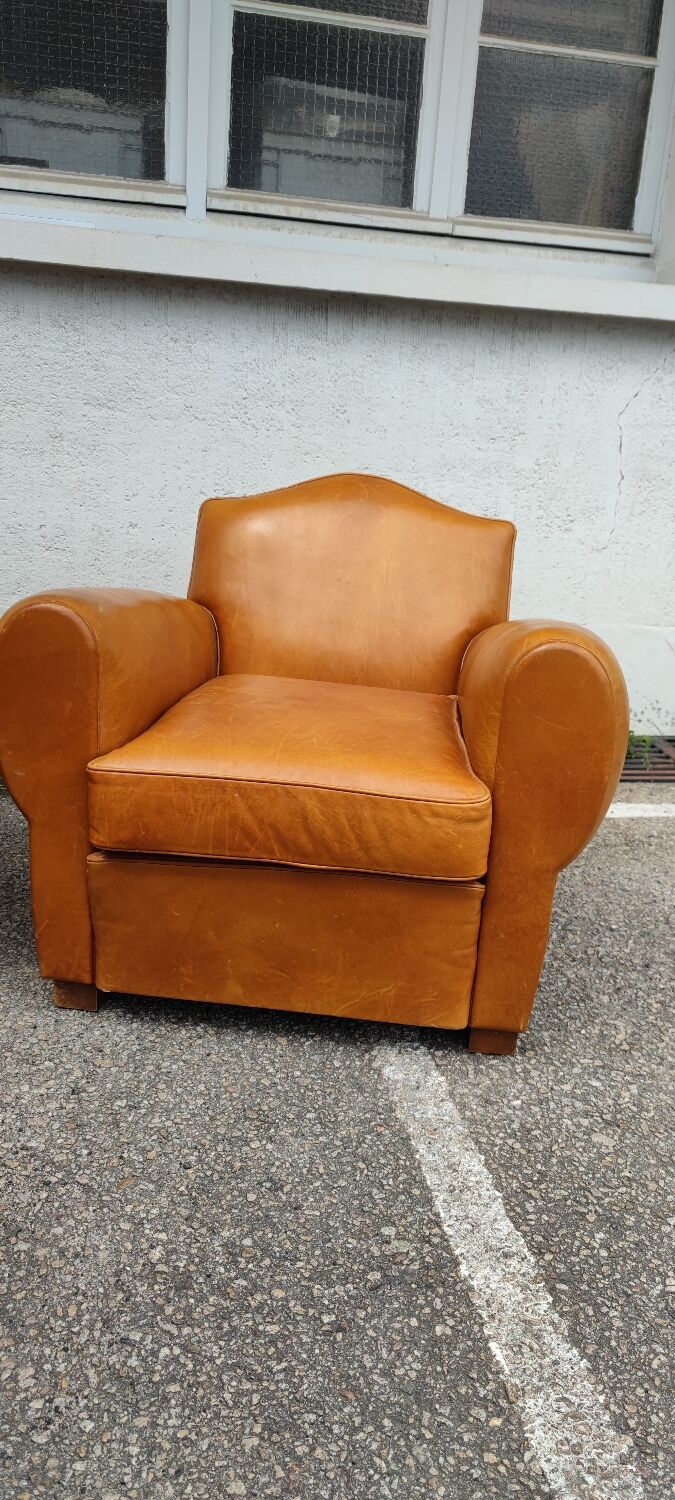 Pair leather club armchairs