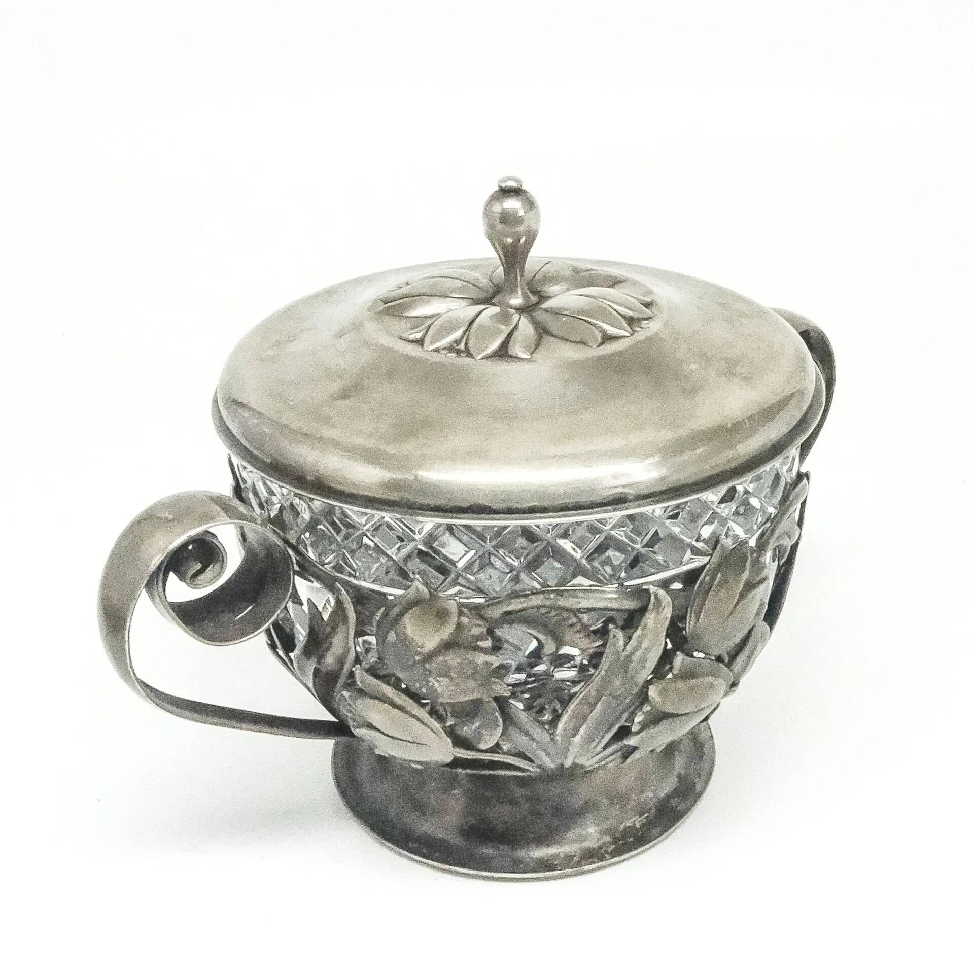 Art Nouveau sugar bowl, silver-plated brass, Poland, 1920s