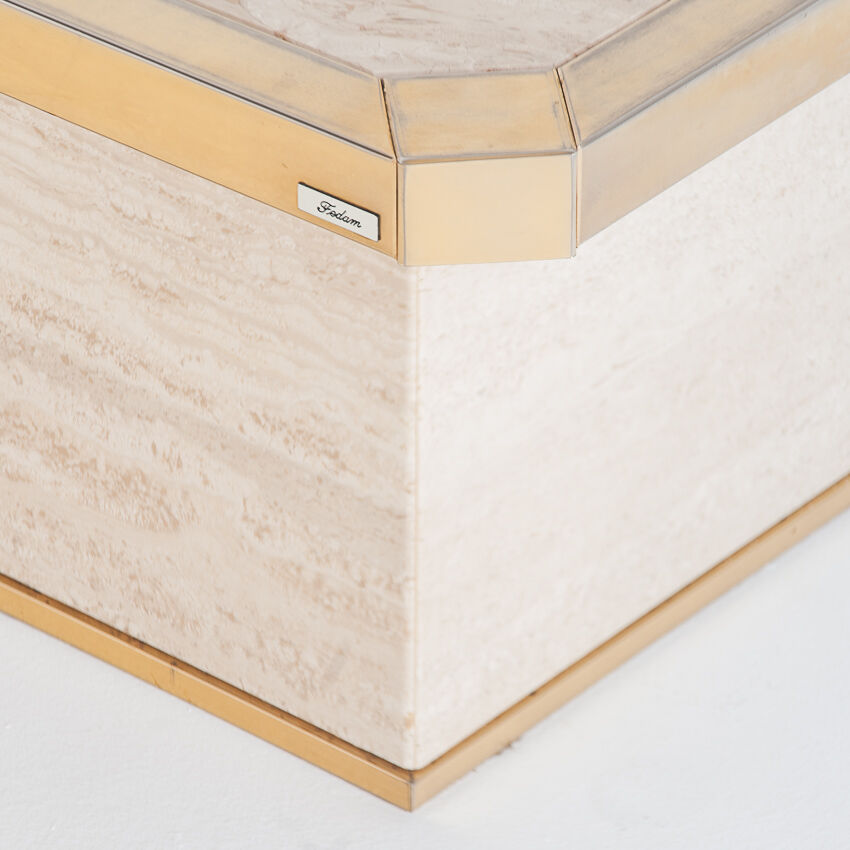 Vintage travertine coffee table edited by Fedam. Belgium, 80s