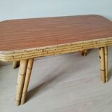 Designer table in bamboo and teak veneer, 1970s
