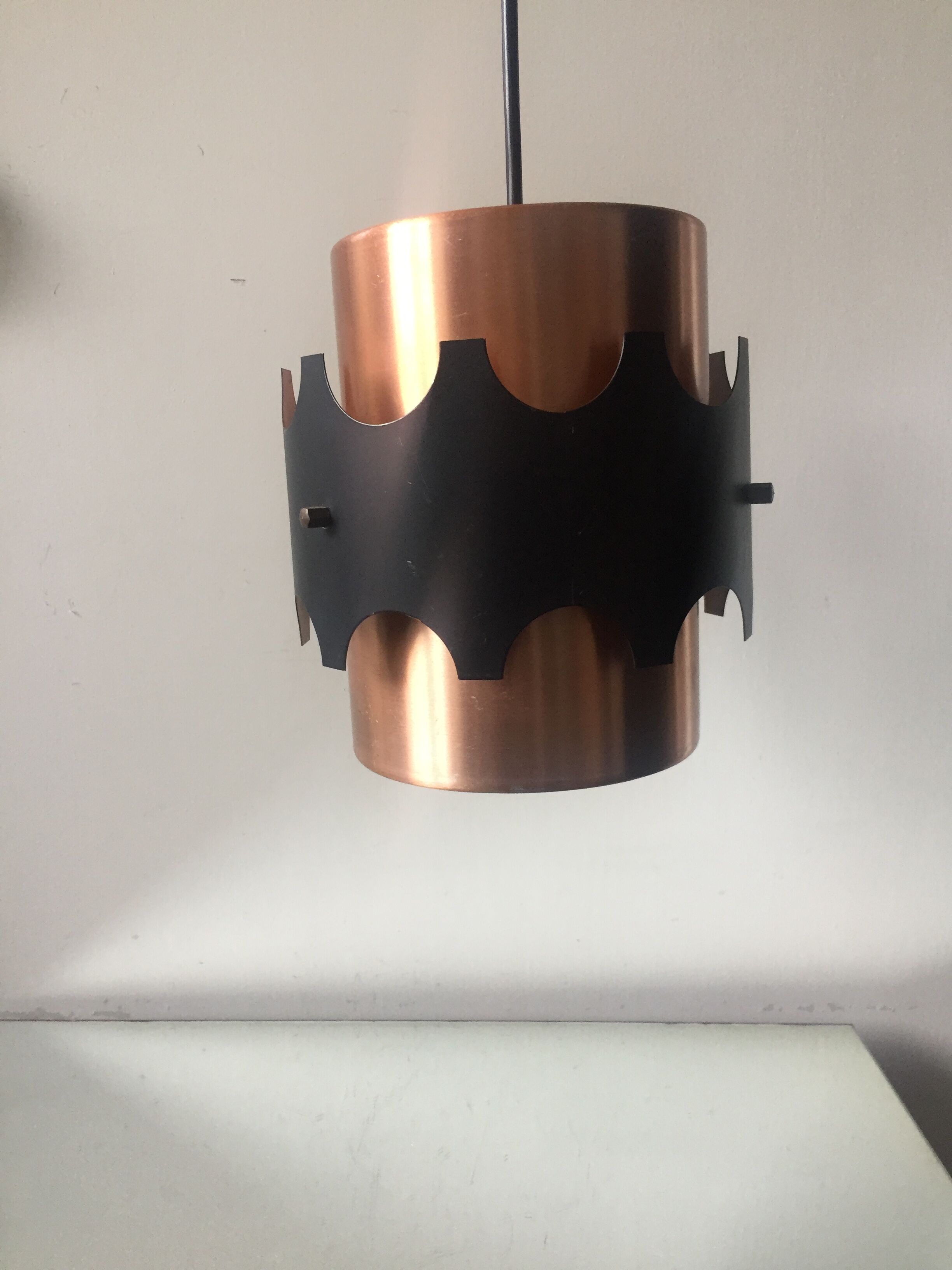 Danish ceiling pendant 1960's in black & copper metal Jo Hammerborg