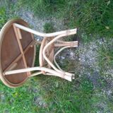 Round rattan and bamboo table, 60s-70s