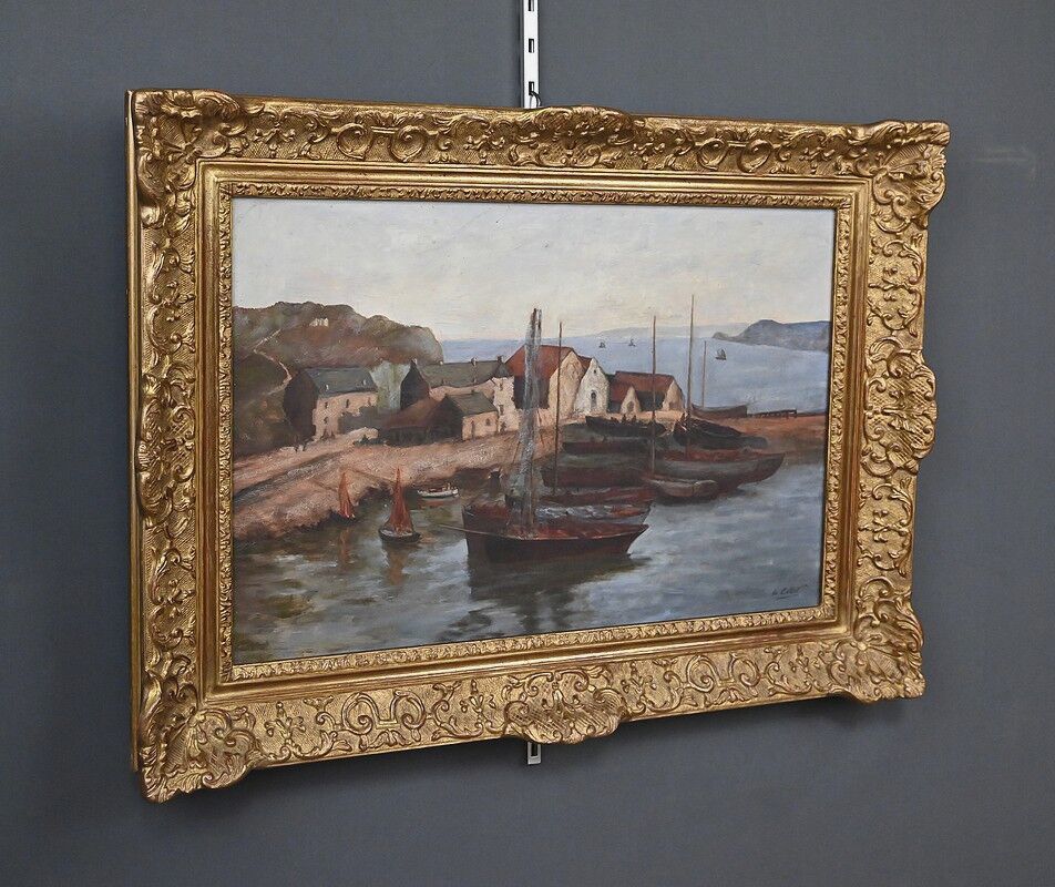 Painting "The Port of Camaret", oil on canvas, signed H. Callot – early 20th century