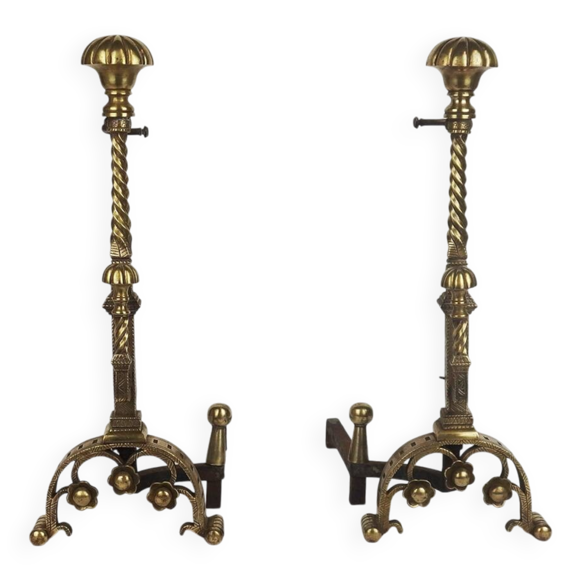 Pair of neo-gothic style bronze andirons