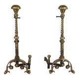 Pair of neo-gothic style bronze andirons