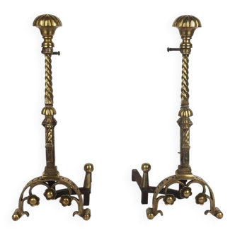 Pair of neo-gothic style bronze andirons