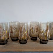 6 verres ambrés décor champêtre, années 1970