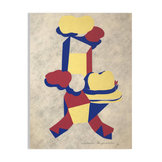 Vilma pasqualini. composition with a hat, 1973. print