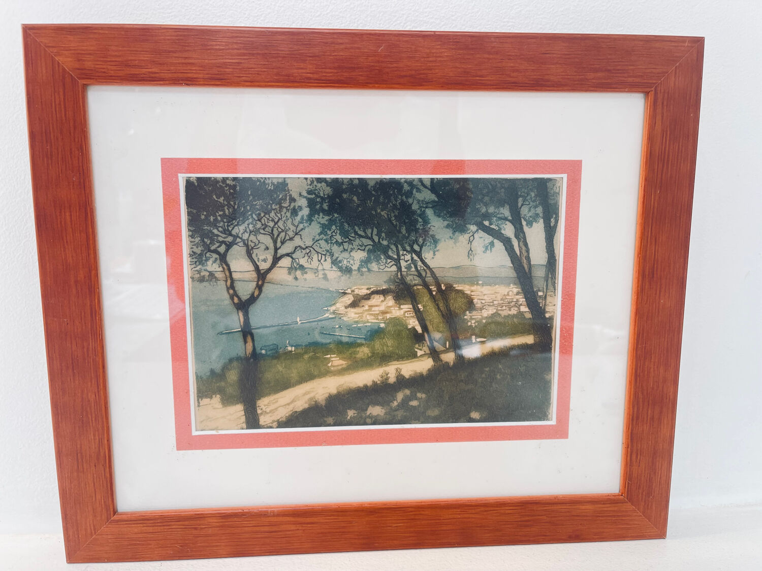 Old colour-enhanced etching – Mediterranean view from
