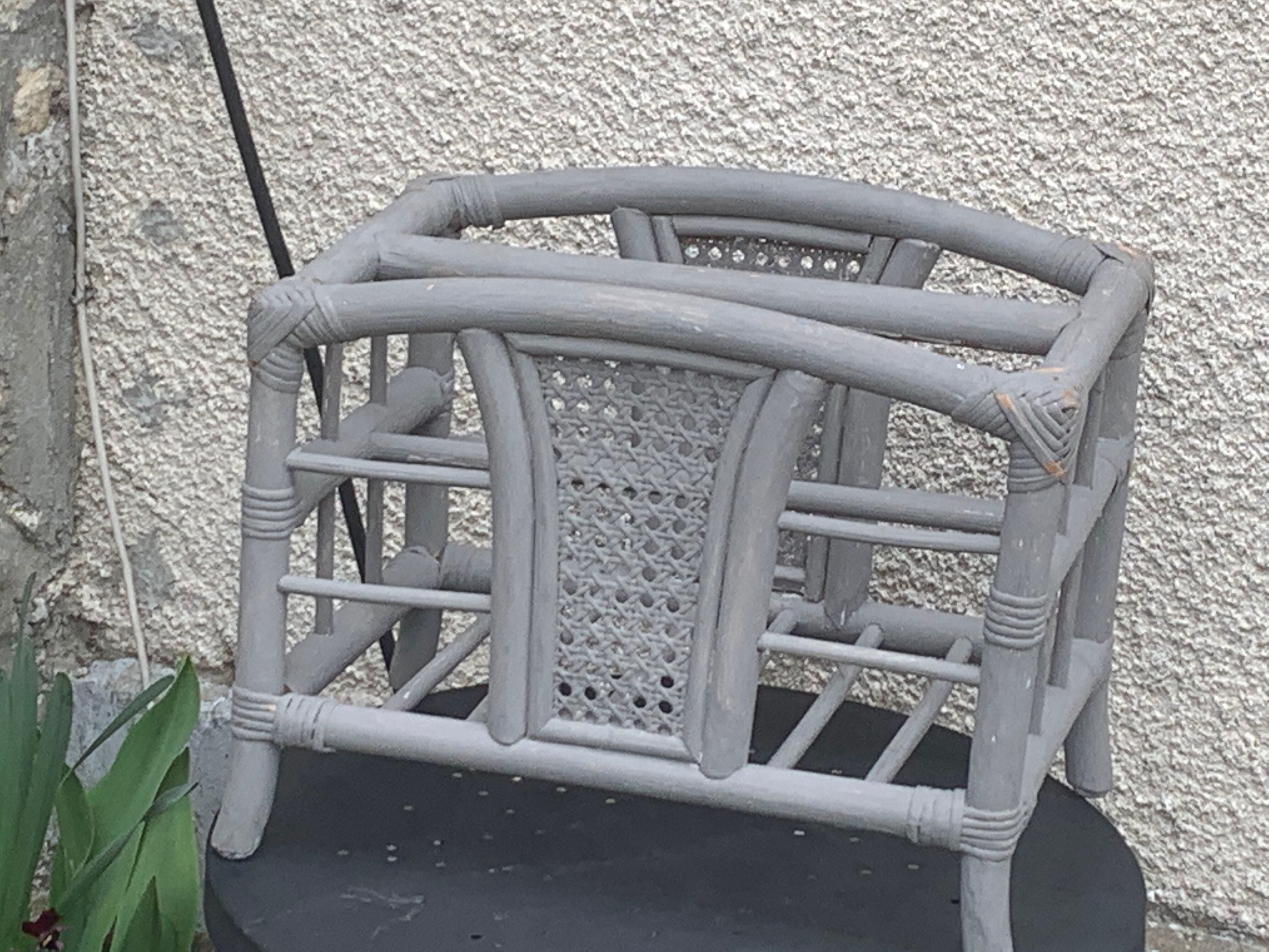 Bamboo and rattan magazine holder, vintage grey canning