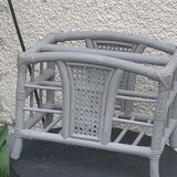 Bamboo and rattan magazine holder, vintage grey canning