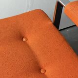 Pair of Karl Erik Ekselius armchair, in orange and chrome Kadrat fabric