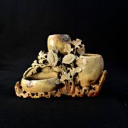 Chinese soapstone or steatite inkwell vase with floral decoration, late 19th century