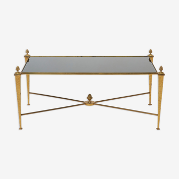 Coffee table House Ramsay iron gilded brass opaline black 1960 wrought