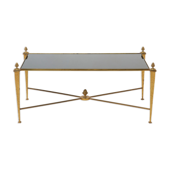 Coffee table House Ramsay iron gilded brass opaline black 1960 wrought