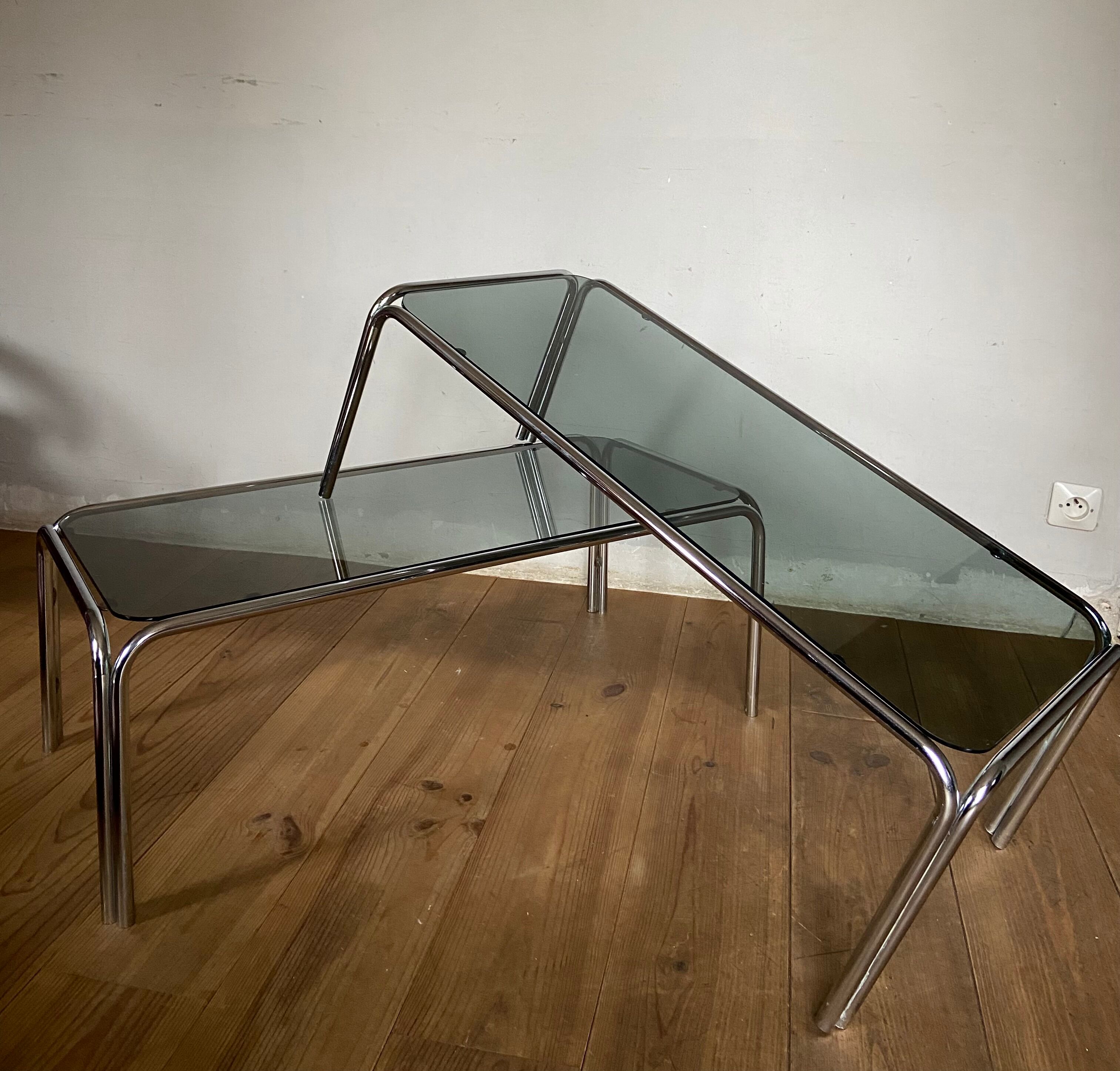 Pair of sofa ends / coffee table chrome year 70
