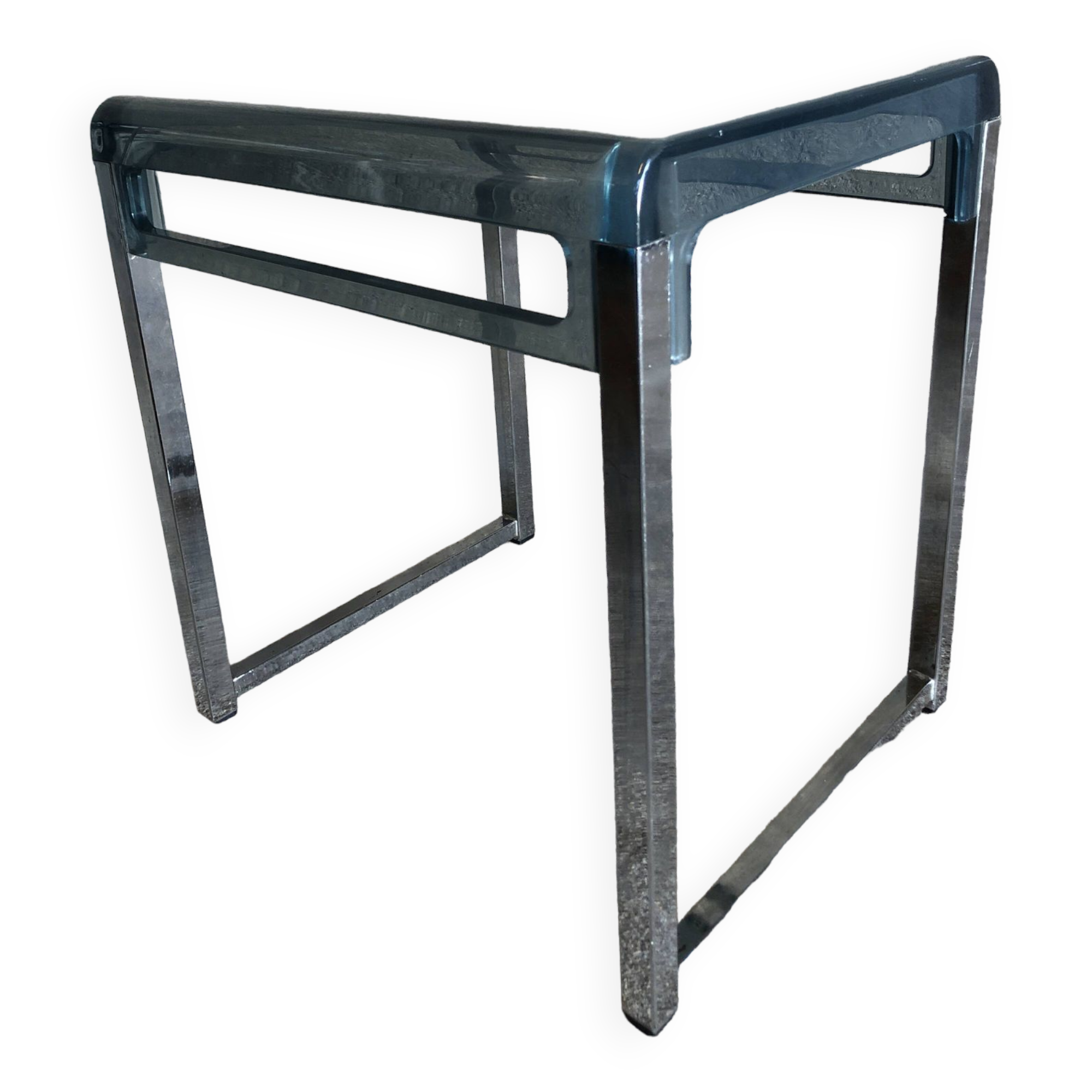 Bedside table in blue plexiglass and chrome metal, 1970