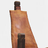Vintage Brutalist tripod chair leather and wood