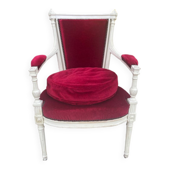 Cabriolet armchair in carved painted wood, Louis XVI style, 20th century period