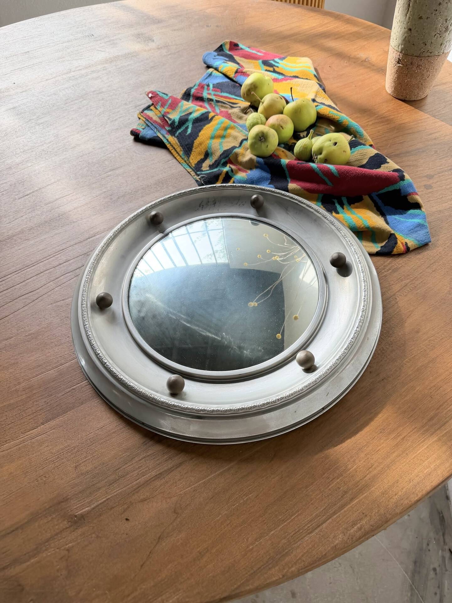 Round convex metal mirror in English style 1900