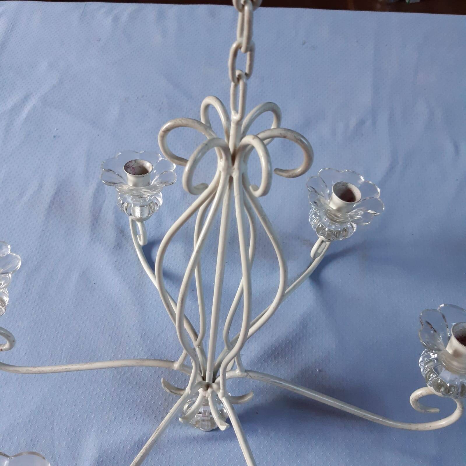 Wrought iron and glass candle chandelier