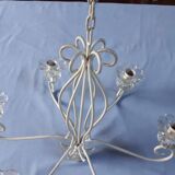 Lustre à bougies en fer forgé et verre